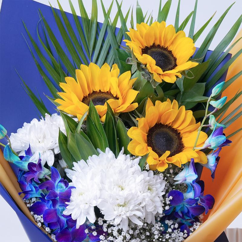 Sunny Sunflower and Orchid Bouquet - Flowers gift from Buy Any Flowers Dubai in Al Quoz Industrial Area 4, Dubai, UAE - image 2