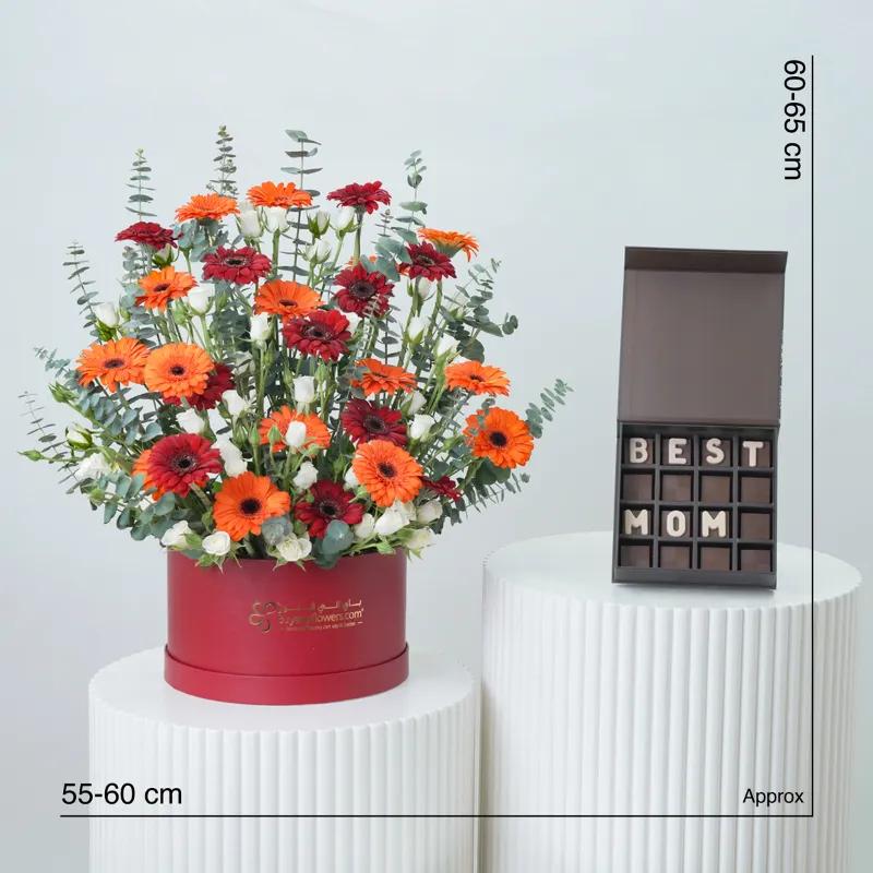 Sunset Gerbera Flower Box With Chocolate - Gift Sets gift from Buy Any Flowers Dubai in Al Quoz Industrial Area 4, Dubai, UAE - image 4