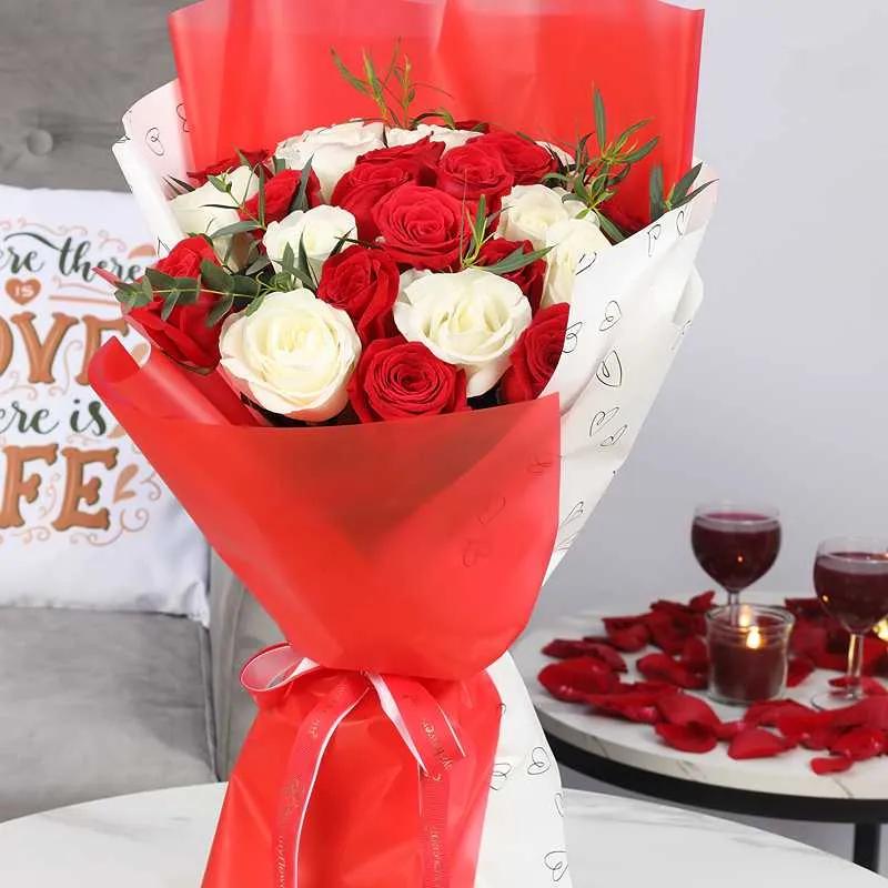 Red and White Beauty 21 Roses Bouquet - Flowers gift from Buy Any Flowers Dubai in Al Quoz Industrial Area 4, Dubai, UAE - image 2