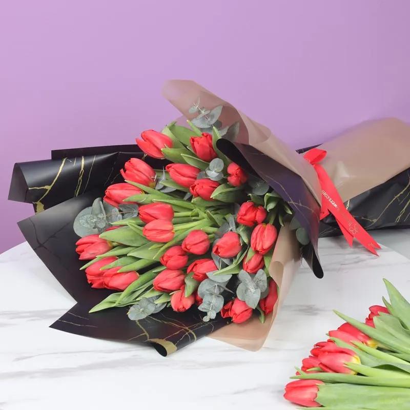 Red Beauty 25 Tulips Bouquet thumbnail 4