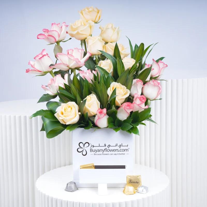 Wishes 21 Roses and Chocolate Box - Flowers gift from Buy Any Flowers Dubai in Al Quoz Industrial Area 4, Dubai, UAE