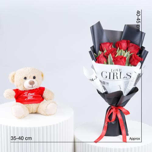 Beauty 7 Red Roses Bouquet With Teddy - Gift Sets gift from Buy Any Flowers Dubai in Al Quoz Industrial Area 4, Dubai, UAE - image 4