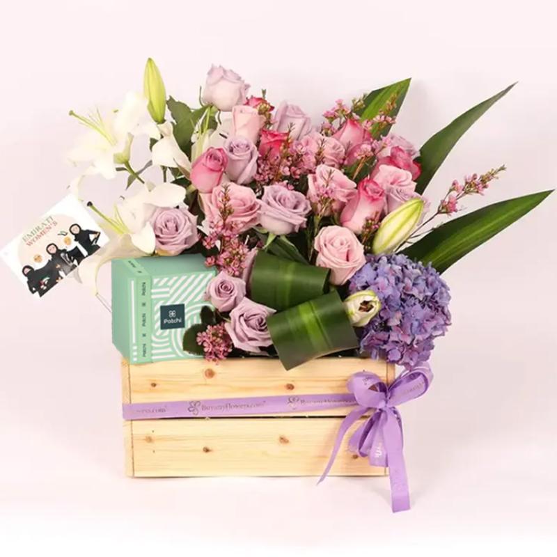 Mauve Flower Arrangement and Patchi for Emirati Womens Day