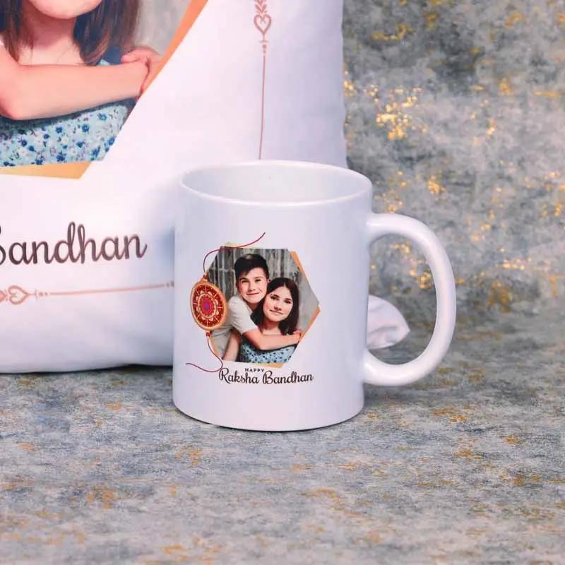 Antique Kundan Rakhi with Personalised Cushion and Mug thumbnail 3