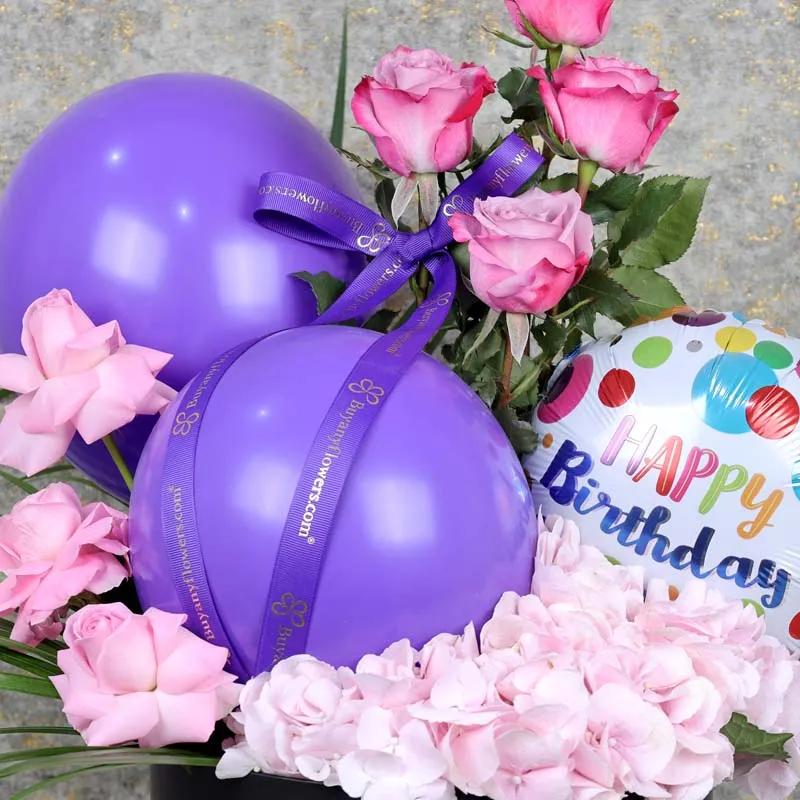 Mauve Birthday Balloon and Flower Box thumbnail 2