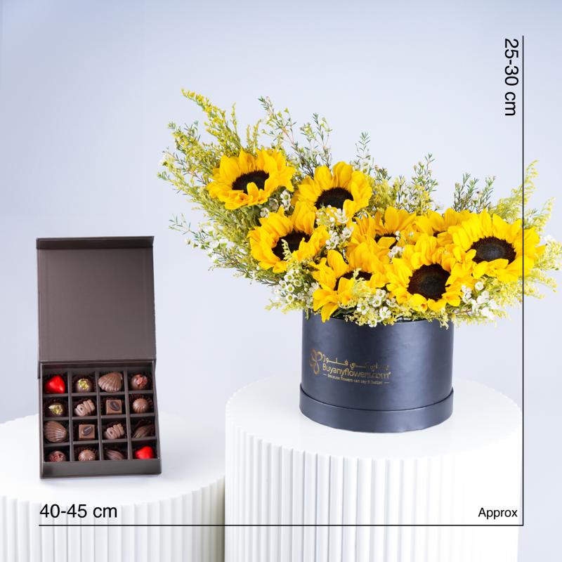 Sunflare Blooming Box and Chocolates - Gift Sets gift from Buy Any Flowers Dubai in Al Quoz Industrial Area 4, Dubai, UAE - image 4