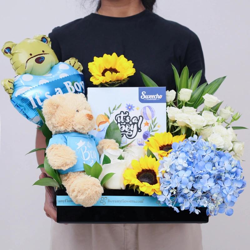Welcome Baby Boy Flower Hamper thumbnail 2