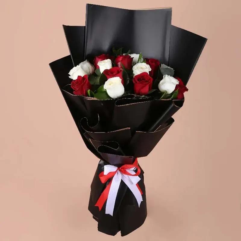 Black Beauty Red N White Roses Bouquet - Flowers gift from Buy Any Flowers Dubai in Al Quoz Industrial Area 4, Dubai, UAE