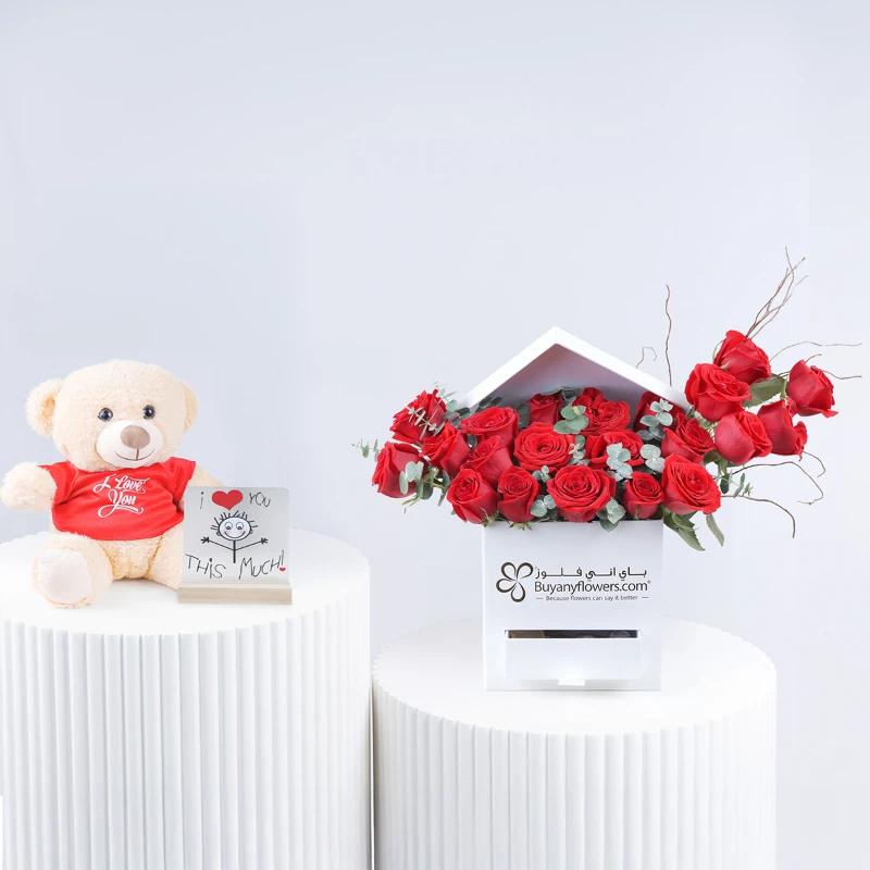 Love Box 21 Red Roses with Chocolates Trio in Dubai