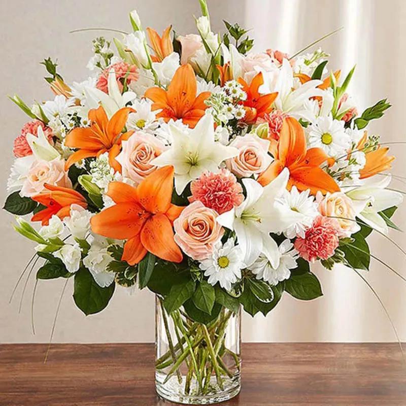 Joyful White Peach N Orange Flowers thumbnail 1