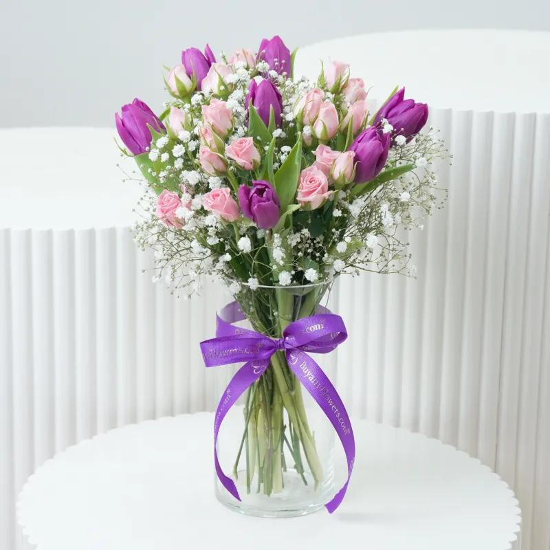 Violet Whisper Cylinder Vase - Flowers gift from Buy Any Flowers Dubai in Al Quoz Industrial Area 4, Dubai, UAE