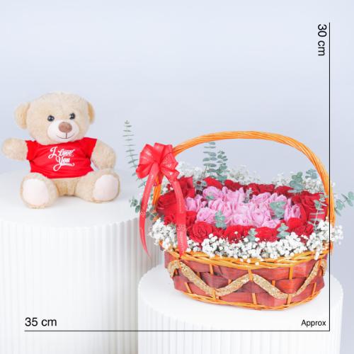 Pure Heart 25 Roses Basket With Teddy - Gift Sets gift from Buy Any Flowers Dubai in Al Quoz Industrial Area 4, Dubai, UAE - image 4