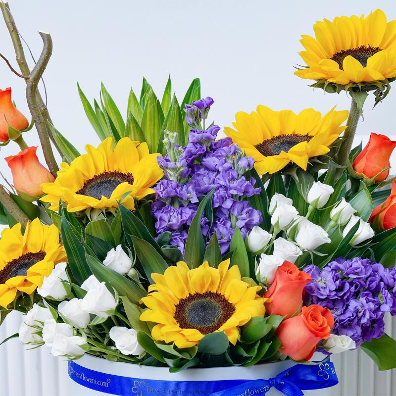 Dawn Sunflower and Roses Arrangement - Flowers gift from Buy Any Flowers Dubai in Al Quoz Industrial Area 4, Dubai, UAE - image 2