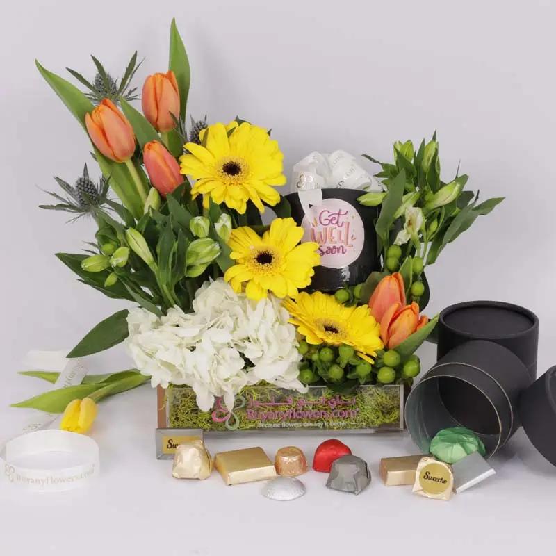 Get Well Soon Floral and Chocolate Arrangement in Dubai