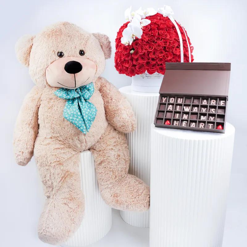 My Queen 251 Red Roses in Box Trio - Gift Sets gift from Buy Any Flowers Dubai in Al Quoz Industrial Area 4, Dubai, UAE