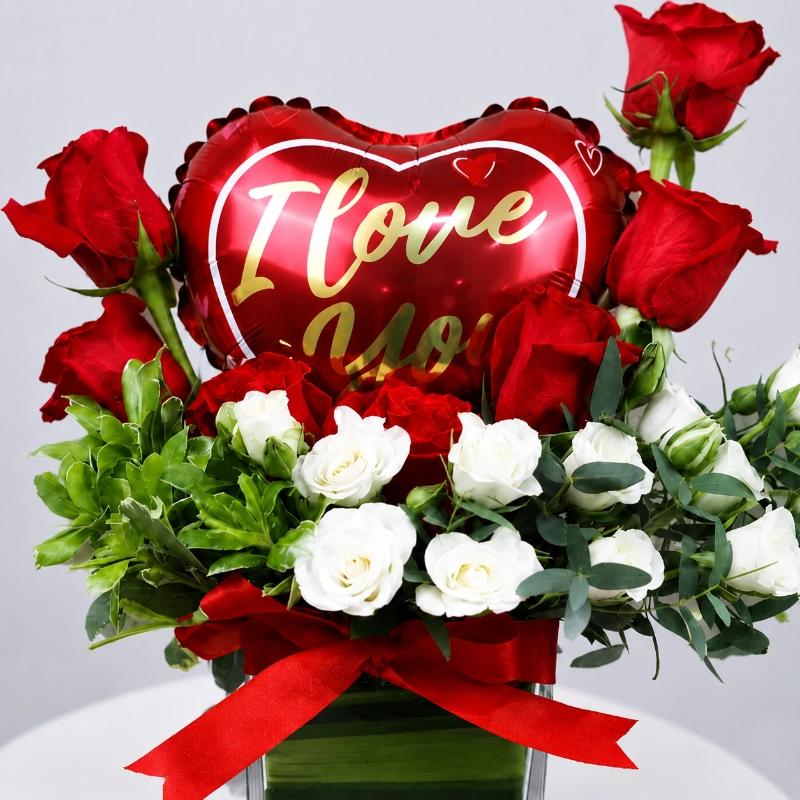 Romantic I Love You Balloon and Flower Vase - Balloons gift from Buy Any Flowers Dubai in Al Quoz Industrial Area 4, Dubai, UAE - image 2