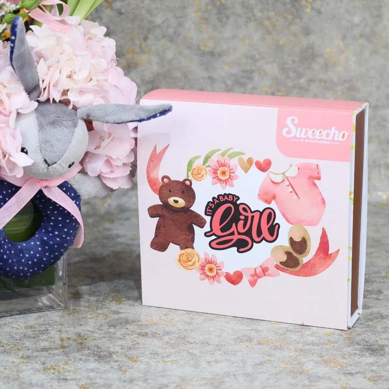 Welcome Baby Girl Flower Vase and Chocolates thumbnail 3