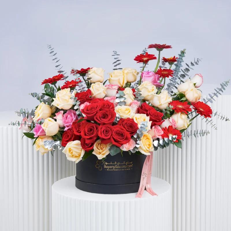 Floral Wonder 61 Roses and Gerbera Box - Flowers gift from Buy Any Flowers Dubai in Al Quoz Industrial Area 4, Dubai, UAE