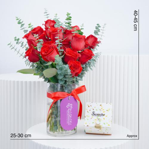 Beauty 21 Red Roses Vase and Chocolates - Gift Sets gift from Buy Any Flowers Dubai in Al Quoz Industrial Area 4, Dubai, UAE - image 4