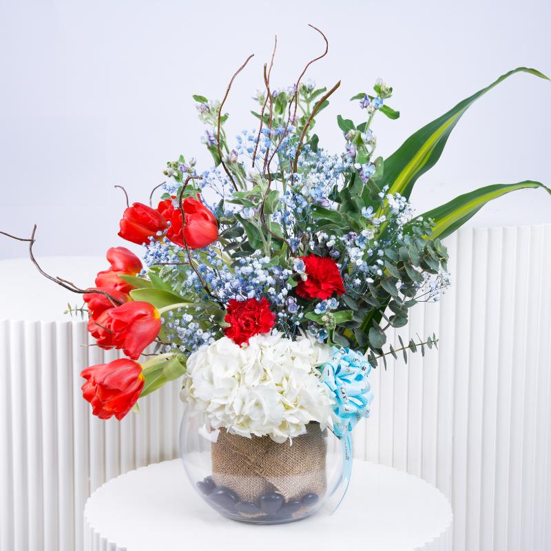 Crimson Tide Glass Vase Arrangement - Flowers gift from Buy Any Flowers Dubai in Al Quoz Industrial Area 4, Dubai, UAE