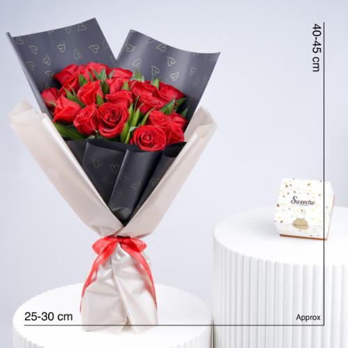 Deep Emotions 21 Red Roses Bouquet With Chocolate - Gift Sets gift from Buy Any Flowers Dubai in Al Quoz Industrial Area 4, Dubai, UAE - image 3