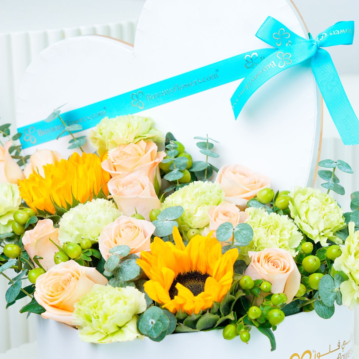 Sunshine Heartshape Flower Box - Flowers gift from Buy Any Flowers Dubai in Al Quoz Industrial Area 4, Dubai, UAE - image 3