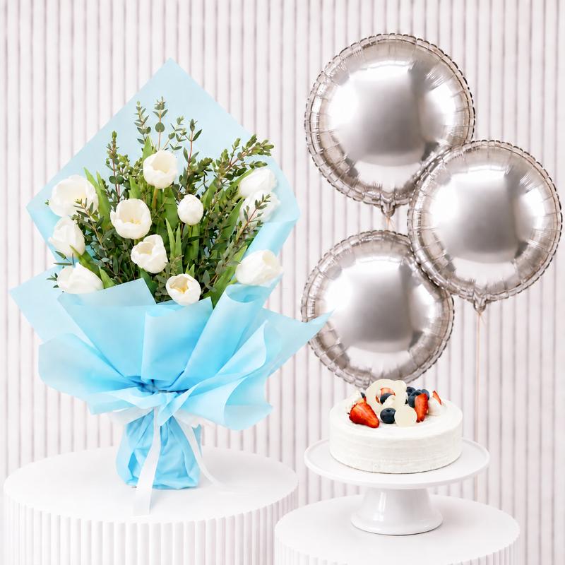 White Beauty with Cake and Balloon in Dubai