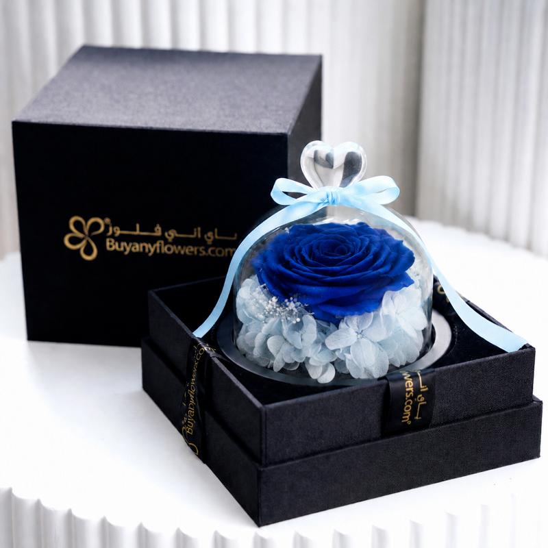 Designer Blue Preserved Rose with Box - Flowers gift from Buy Any Flowers Dubai in Al Quoz Industrial Area 4, Dubai, UAE