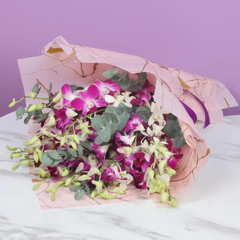 Gentle 21 Purple and White Orchid Bouquet thumbnail 4