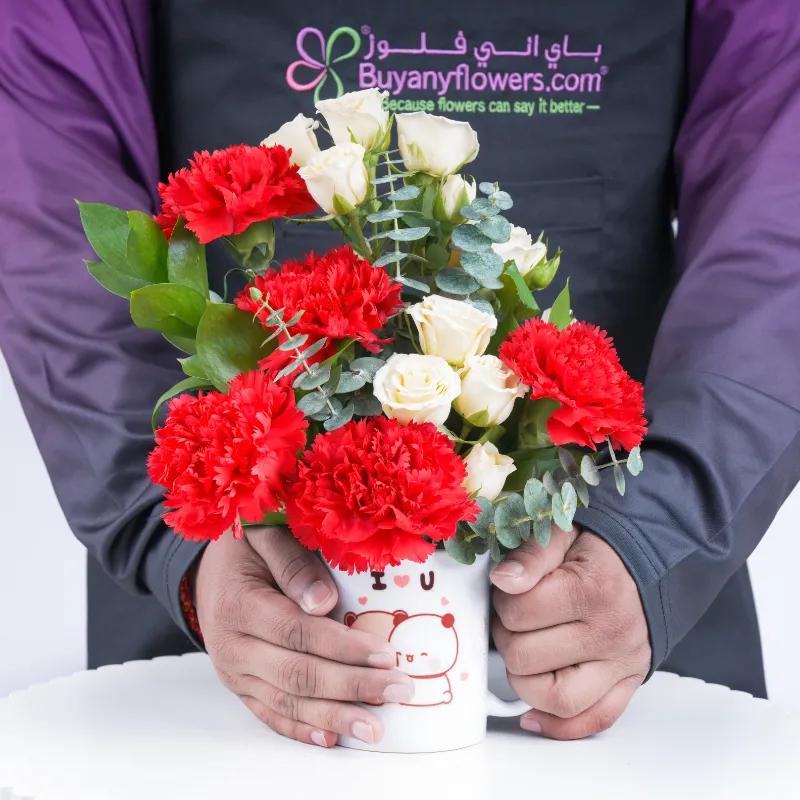 Thought 7 Carnation and Roses in Mug - Flowers gift from Buy Any Flowers Dubai in Al Quoz Industrial Area 4, Dubai, UAE - image 2