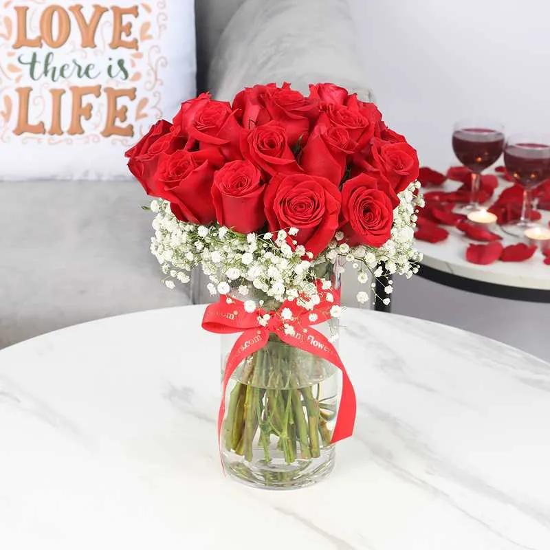 Love 21 Red Roses in Vase - Flowers gift from Buy Any Flowers Dubai in Al Quoz Industrial Area 4, Dubai, UAE