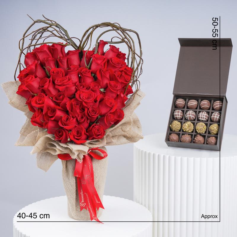 Heart 45 Red Roses Arrangement With Chocolate - Gift Sets gift from Buy Any Flowers Dubai in Al Quoz Industrial Area 4, Dubai, UAE - image 4
