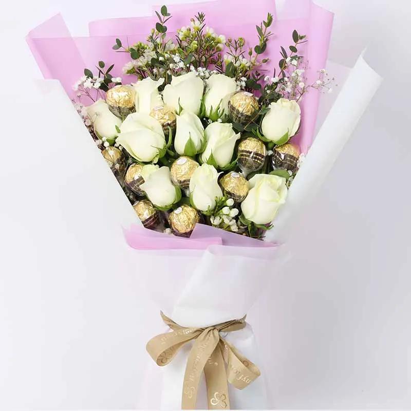 Love 11 White Roses and Ferrero Bouquet thumbnail 2