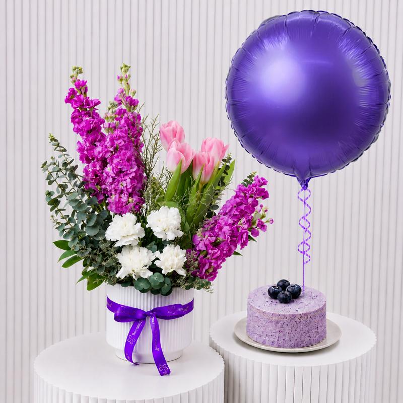 Pastel Bloom with Cake and Balloon - Gift Sets gift from Buy Any Flowers Dubai in Al Quoz Industrial Area 4, Dubai, UAE