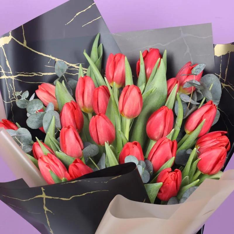 Red Beauty 25 Tulips Bouquet thumbnail 3