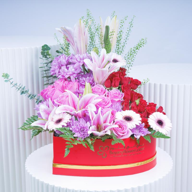 Love Flowers in Heart Shape Box - Flowers gift from Buy Any Flowers Dubai in Al Quoz Industrial Area 4, Dubai, UAE