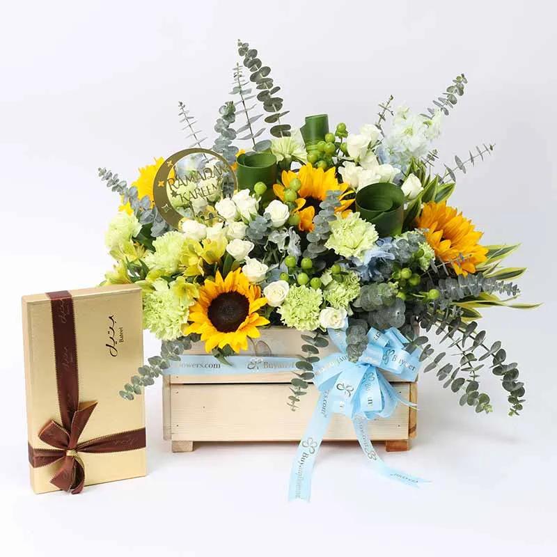 Grand Ramadan Floral Wishes and Bateel Dates - Gift Sets gift from Buy Any Flowers Dubai in Al Quoz Industrial Area 4, Dubai, UAE