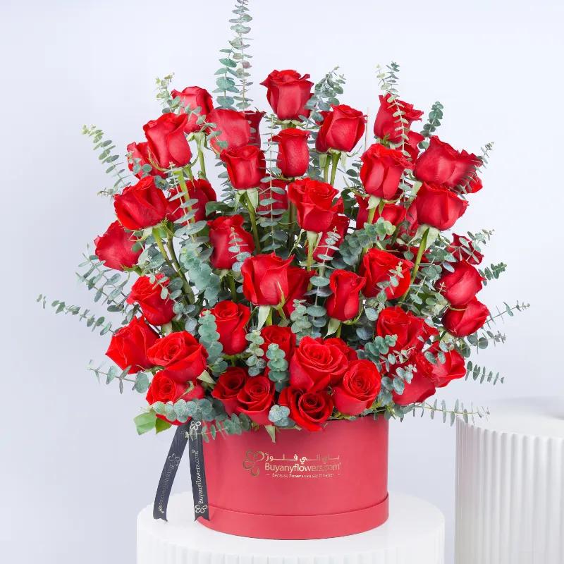 Scarlet Grandeur 51 Red Roses Signature Box - Flowers gift from Buy Any Flowers Dubai in Al Quoz Industrial Area 4, Dubai, UAE