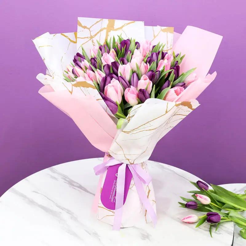 Pretty 75 Pink and Purple Tulips Bouquet - Flowers gift from Buy Any Flowers Dubai in Al Quoz Industrial Area 4, Dubai, UAE
