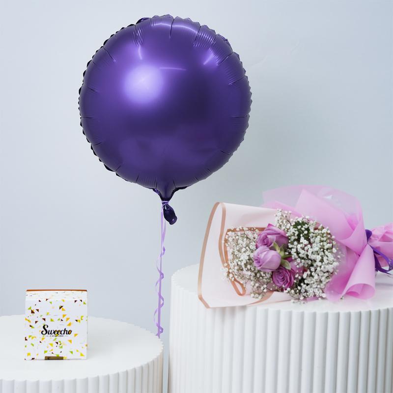 Purple Roses with Balloon And Chocolate Combo - Gift Sets gift from Buy Any Flowers Dubai in Al Quoz Industrial Area 4, Dubai, UAE