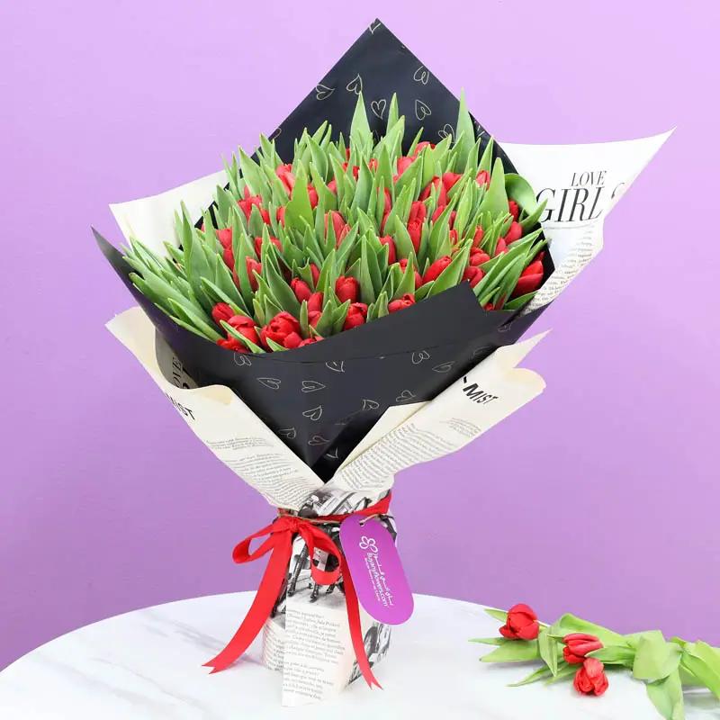 Scarlet 101 Red Tulips Bouquet in Dubai