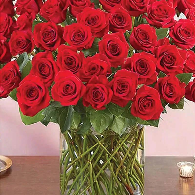 Elegant 100 Red Roses In Vase thumbnail 2