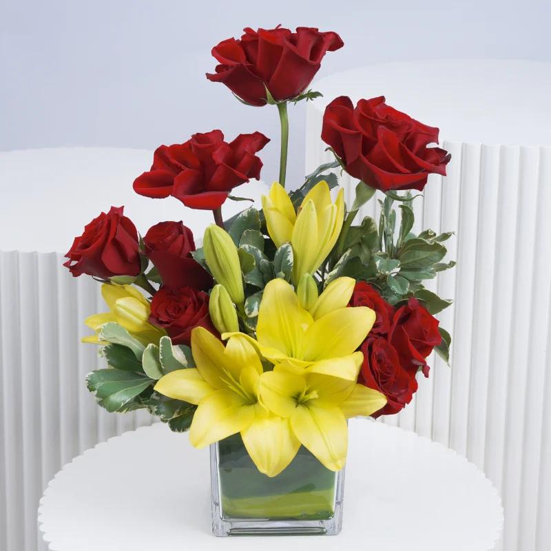 Crown 11 Roses and Lilies Vase - Flowers gift from Buy Any Flowers Dubai in Al Quoz Industrial Area 4, Dubai, UAE