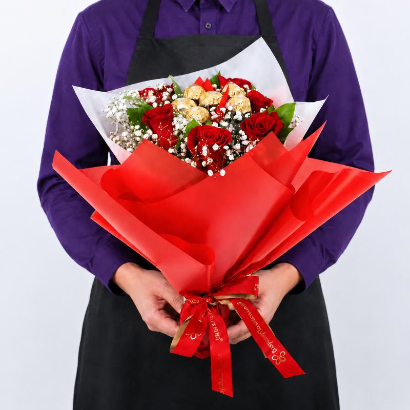Love 7 Red Roses and Ferrero Bouquet - Chocolates gift from Buy Any Flowers Dubai in Al Quoz Industrial Area 4, Dubai, UAE - image 3