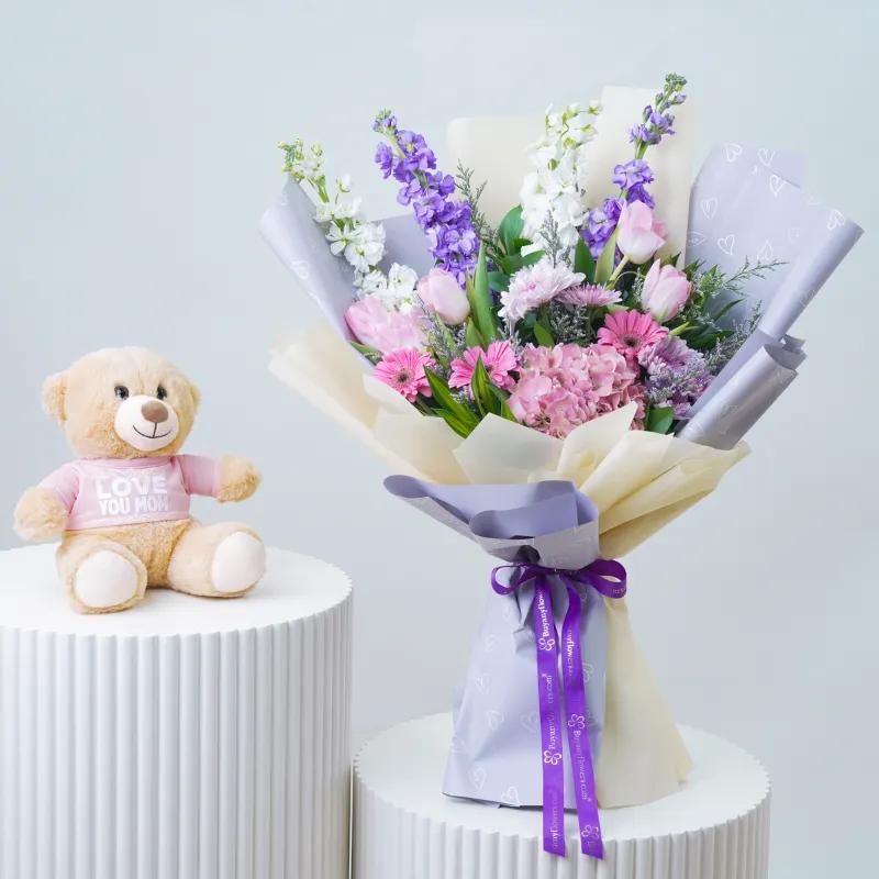Pink and Purple Harmony With Teddy - Gift Sets gift from Buy Any Flowers Dubai in Al Quoz Industrial Area 4, Dubai, UAE