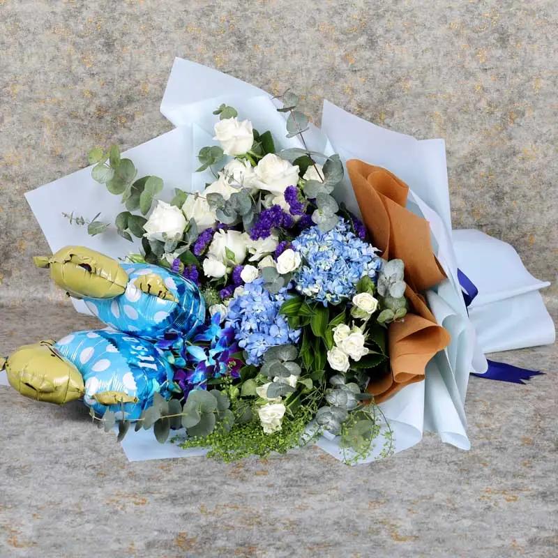 Blue Flowers and Its a Boy Balloons Bouquet - Balloons gift from Buy Any Flowers Dubai in Al Quoz Industrial Area 4, Dubai, UAE - image 4
