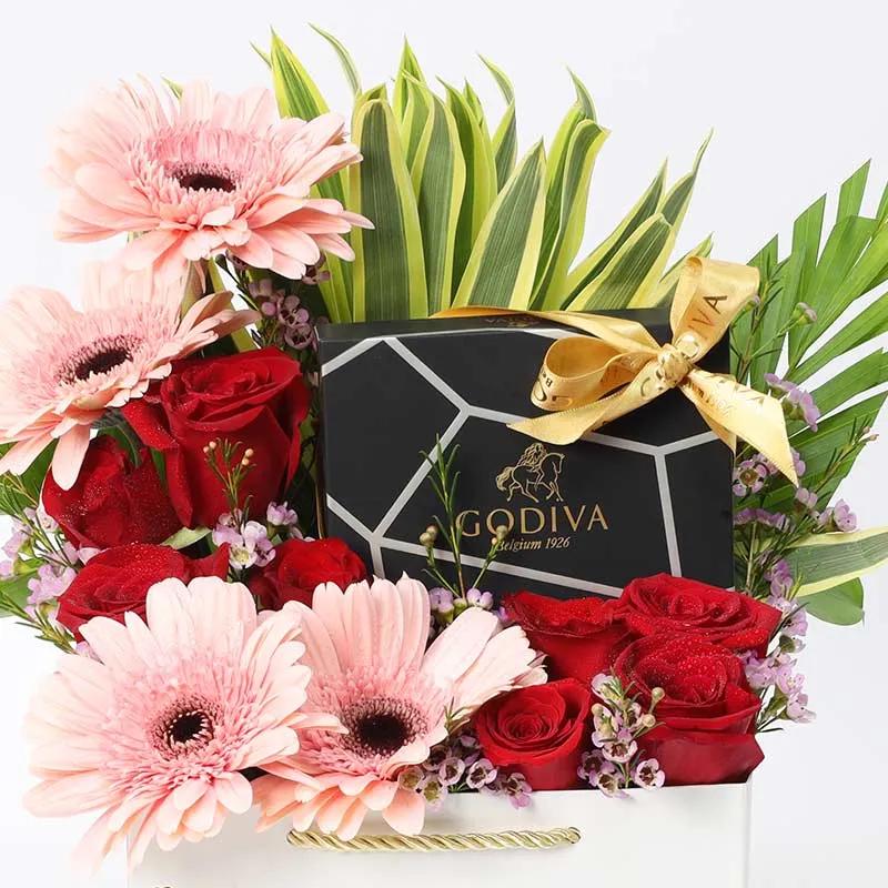 Scarlet Beauty Floral Godiva Arrangement thumbnail 3