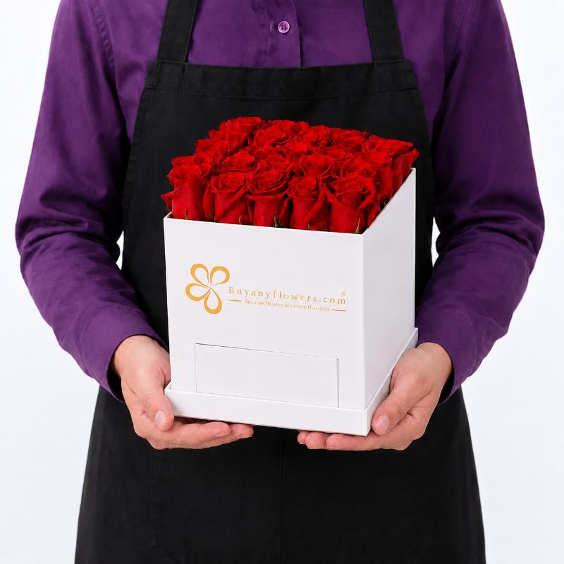 White Square Box of Love 25 Red Roses - Flowers gift from Buy Any Flowers Dubai in Al Quoz Industrial Area 4, Dubai, UAE - image 3