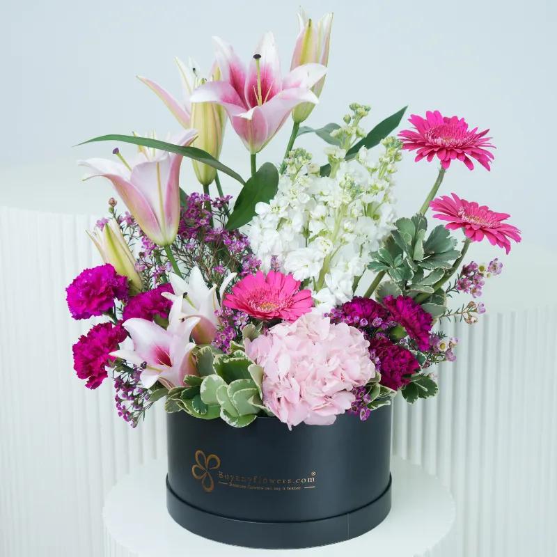 Pink Velvet Bloom Box - Flowers gift from Buy Any Flowers Dubai in Al Quoz Industrial Area 4, Dubai, UAE