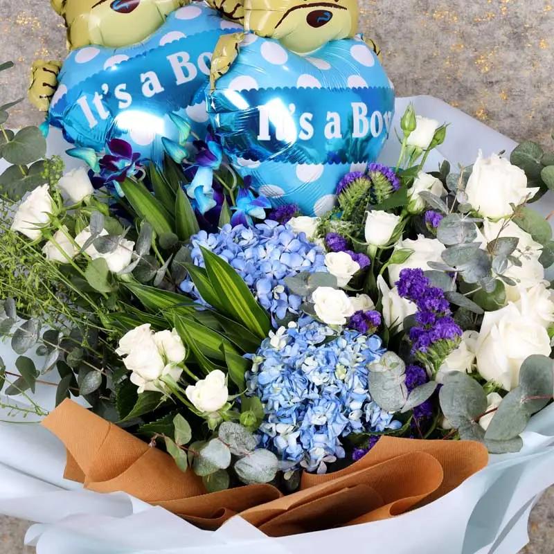 Blue Flowers and Its a Boy Balloons Bouquet - Balloons gift from Buy Any Flowers Dubai in Al Quoz Industrial Area 4, Dubai, UAE - image 3